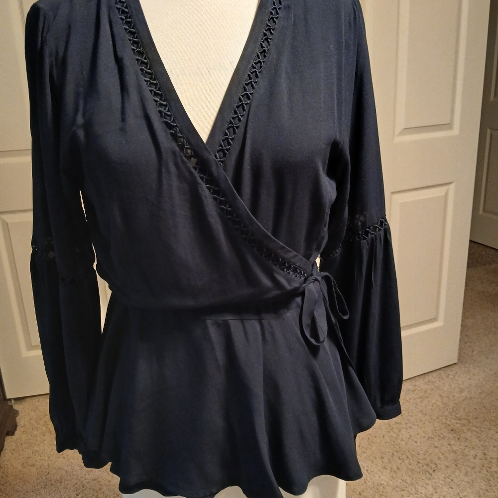 Navy Wrap Blouse
